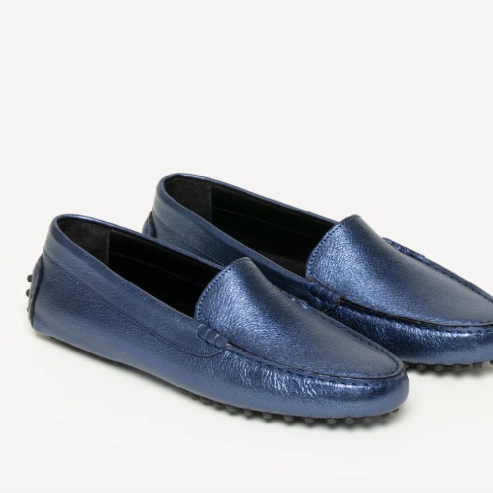 M. Gemi The Felize Metallic Sapphire Nappa Leather Loafers Made in Italy S 39.5